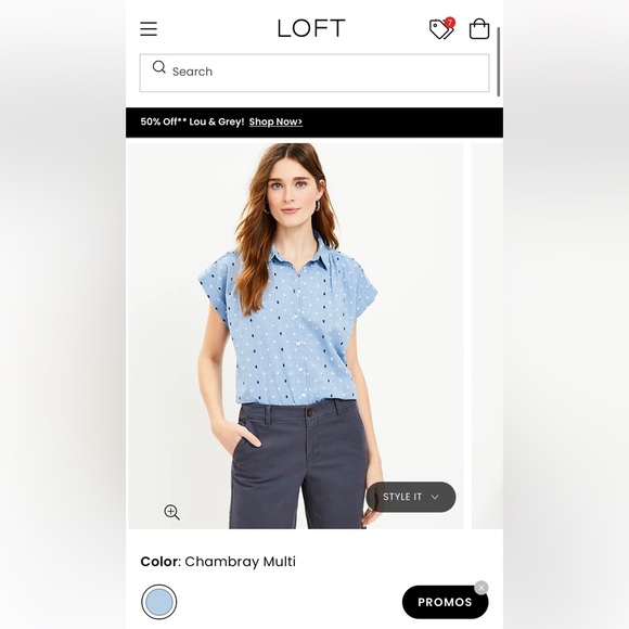 LOFT Petite Clip Chambray Dolman Everyday Shirt - Picture 6 of 7